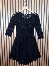 Free People Dress 0 Womens Black Lacey Fit & Flare Frayed 3/4 Sleeve