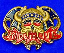 Ride To Live Skull Crown Fire 1982 Baron Brass Flames Heavy Bikers Belt Buckle