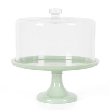 Martha Stewart Highbrook 10 Inch Jadeite Cake Stand with Glass Dome