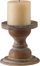 SOFE Large Rustic Wood Candle Holder Decor, Brown Candle Pillar Holder, Farmhous