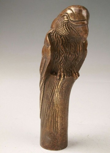 Old Carving Bronze Lifelike eagle Parrot Statue Cane Head Walking Stick Head - Picture 5 of 8