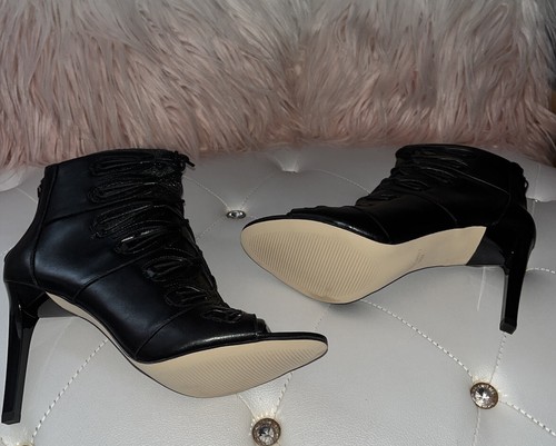 NEW Nine West Leslie Black Leather Cage Heeled Sandals Size 10.5M $109 - Picture 11 of 12