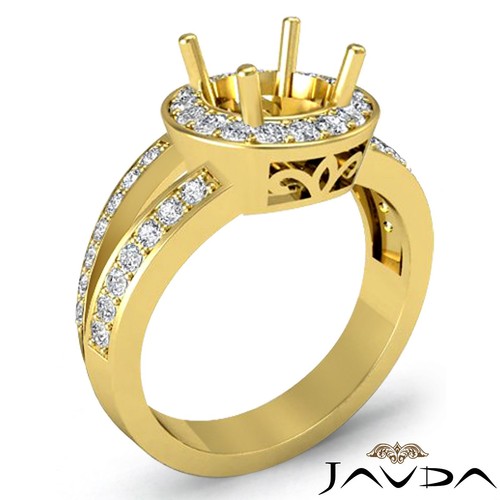 Halo Split Shank Round Semi Mount Diamond Engagement Ring 18k Yellow Gold 0.55Ct - Picture 2 of 12