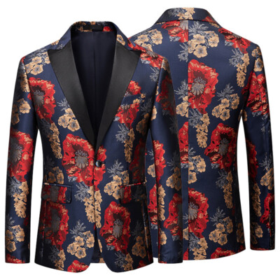 Herren Jacquard Spitze Revers Anzug Blazer Jacke Mantel Party Stage Showman Mode