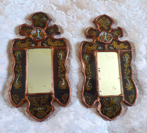 Vintage Two Matching Peruvian Reverse Painted Mirrors