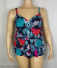 NWT Swim Solutions Exotic Fauxkini Tiered Swimsuit Slimming Plus Size 18W-24W