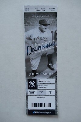 NEW YORK YANKEES VS TAMPA BAY RAYS 7/4/2015 FULL TICKET ~ ''FLASH'' JOE GORDON