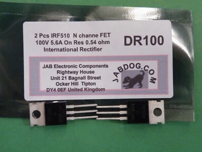 INTERNATIONAL RECTIFIER 2 Pcs IRF510 Power FET TO220 100v 5.6A On Res 0.54 ohms 6g DR100