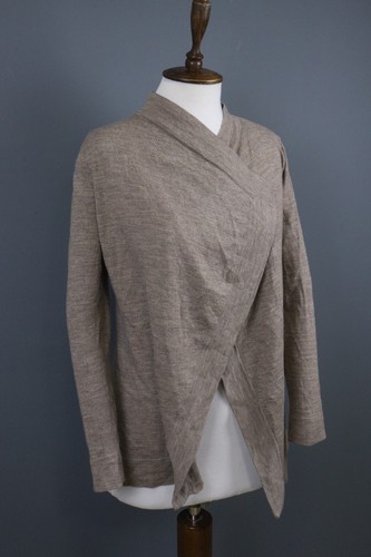 Max Studio Beige 100% Merino Wool Long Sleeve Wrap Cardigan Sweater Size L - Picture 7 of 15