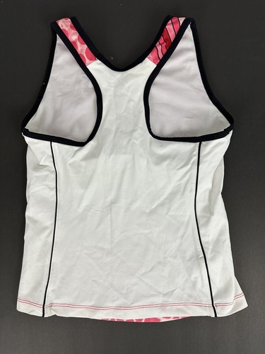 Athleta Womens Medium Swim Tankini Top Racerback Shelf Bra Pink Red White V-Neck - Picture 3 of 6