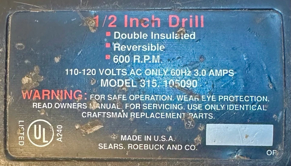 Дрель Sears CRAFTSMAN 1/2 дюйма #315.105090 высокопрочная - проверенная и рабочая (G) - Изображение 2 из 4