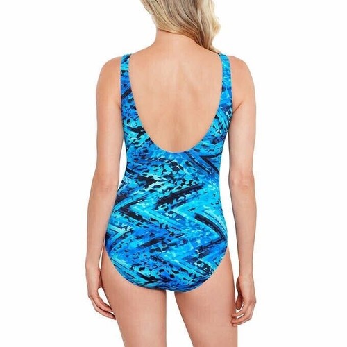 Miradonna Miraclesuit Women's Size 10 Zig Zag Shaping V Neck One Piece Swimsuit - Picture 11 of 12