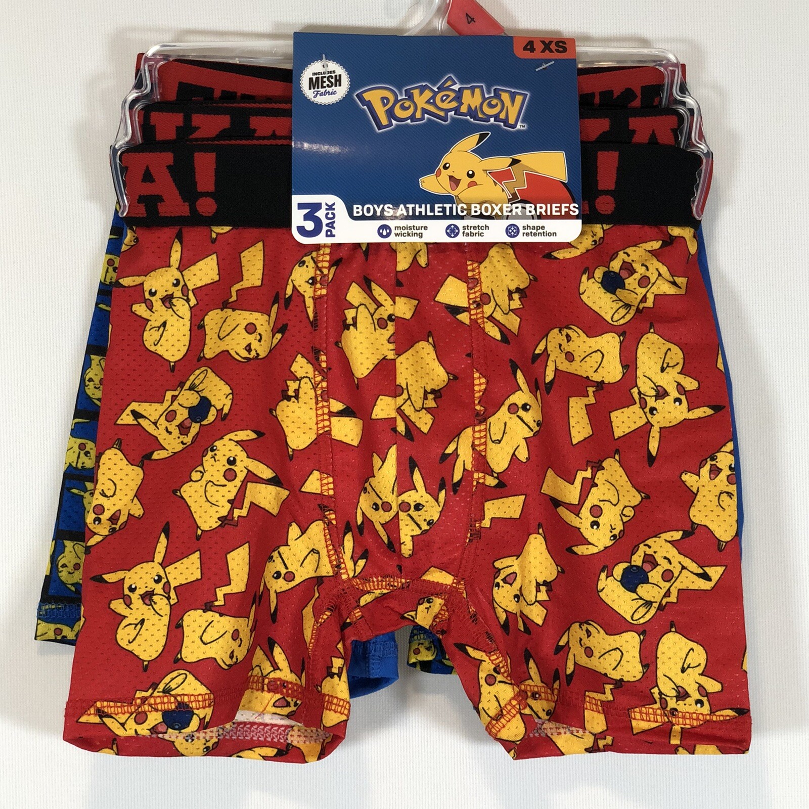 Pokemon Athletic Pikachu Boy's Boxer Briefs 3-Pair Underoos