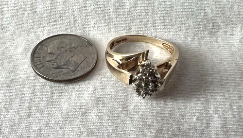 SOLID 10K YELLOW GOLD CLUSTER RING WITH 15 ROUND NATURAL DIAMONDS, SIZE 6, PRE-O - Picture 9 of 17