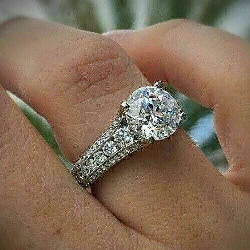 2.0Ct Round Cut Lab Created Diamond Wedding Ring 14k White Gold Plated - Picture 2 of 4