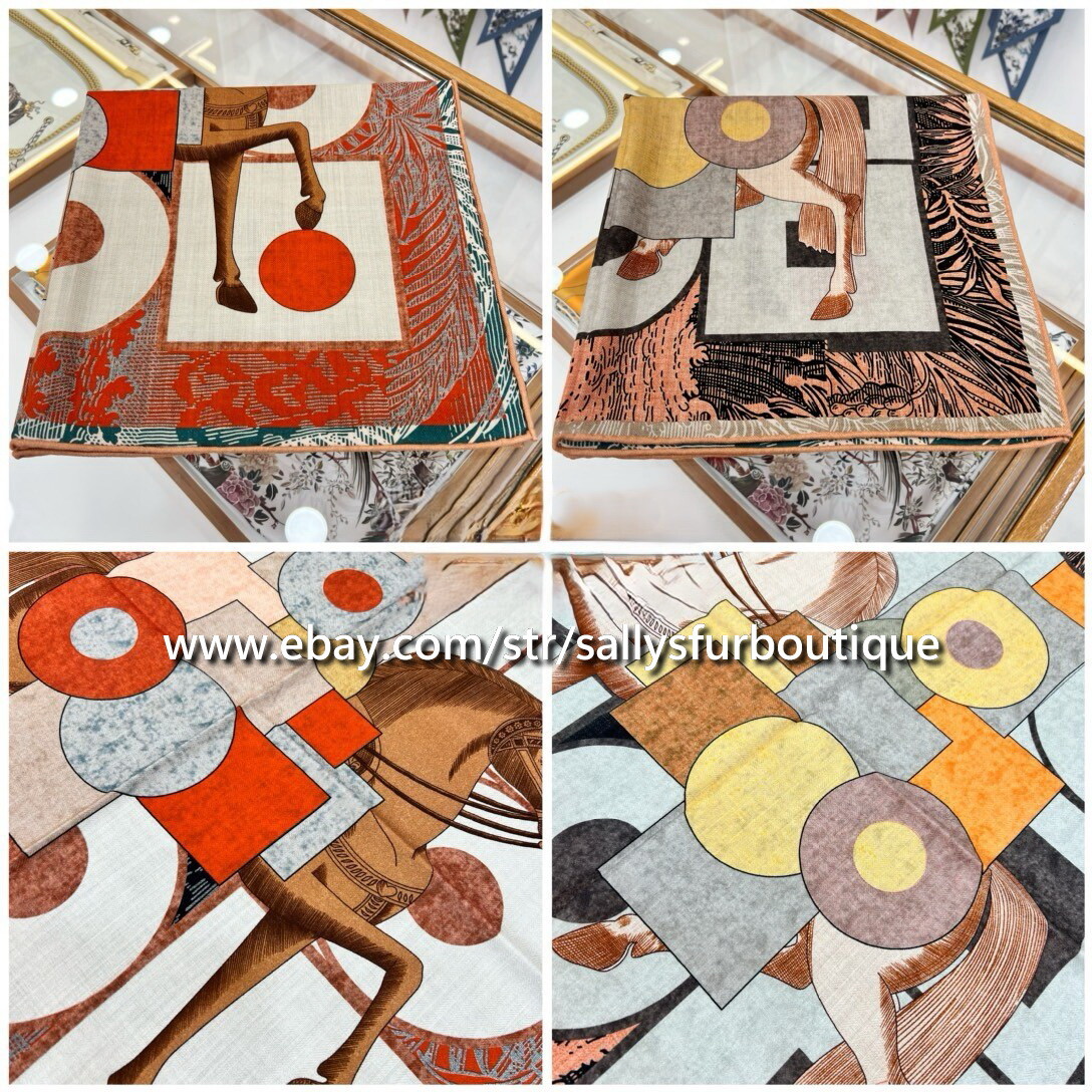 Sallys Soft 70% Cashmere 30% Silk Horse Print Reversible Scarf 65cm