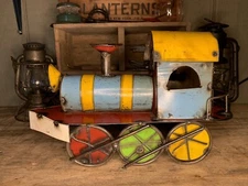 Vintage Railroad Train Art-Hand Made Engine Using Colorful Welded Steel