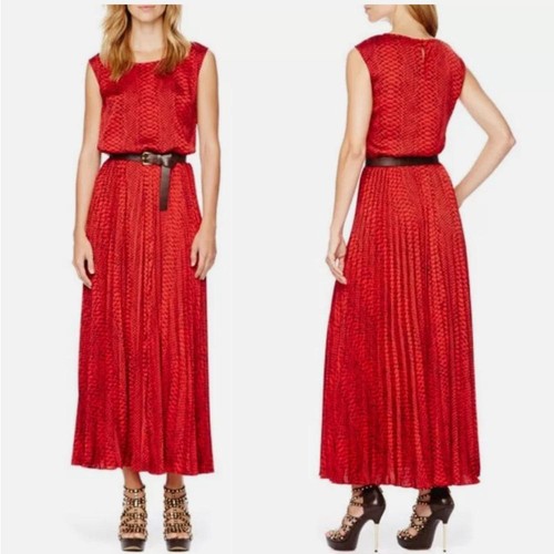 Maxi Vestido MICHAEL Michael Kors Rojo Estampado Serpiente Plisado Grande - Imagen 2 de 9