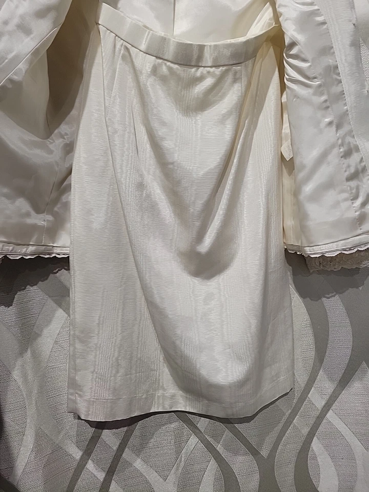Traje Falda Talbots AJ Bari XS Vintage Años 80 Crema Moire Bordado Lentejuelas Bordado Foto 4 de 4