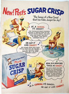 Post Sugar Crisp Bears Vintage 1951 Ad Magazine Print Cereal Breakfast Snack