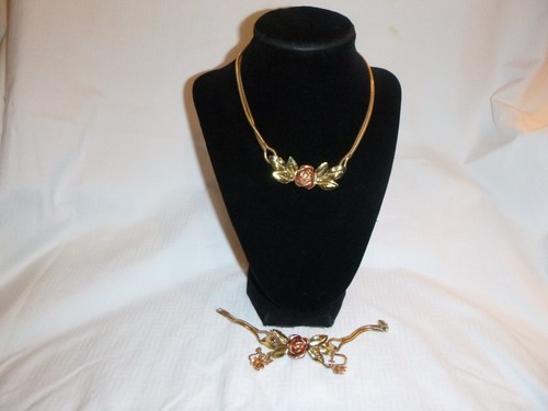 Vintage 12Kt G.F. Flower Motif Necklace & Earring Set Signed Probst USA