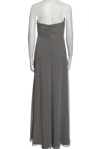 Monique Lhuillier Bridesmaid Gown Dress Size 12 Strapless Chiffon Gray Ruched - Picture 7 of 15