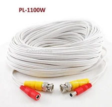 100ft White CCTV Security Camera M/F DC Power Cable w/ BNC Male Plugs, PL-1100W