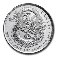 Canadian RCM Lucky Dragon 2019 1 oz Pure Silver High Relief Coin in Capsule