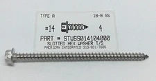 #14x4 Hex Washer Head Slotted Tapping Screws Stainless Steel (5)