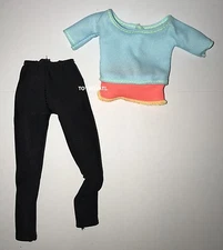 Barbie Made to Move Yoga Doll Outfit Slip-On Top Blue Shirt & Black Pants NEW