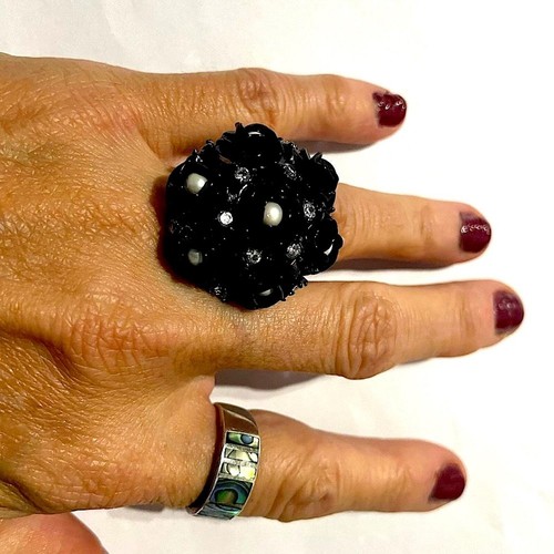 Rare Vintage Juicy Couture Black Flower Cluster Ring - Size 6