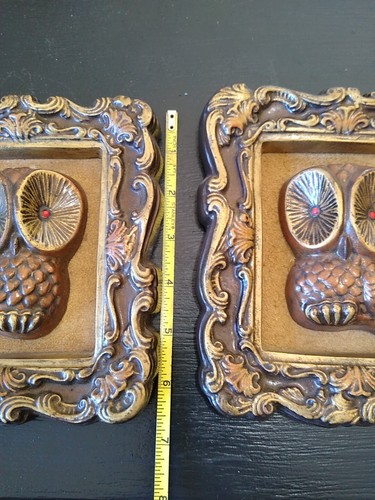 Vintage Chalkware Owl Plaques~Framed - Picture 2 of 20