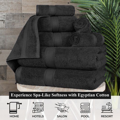 Madison Egyptian Cotton Pile Plush Heavyweight Absorbent Soft 8 Piece Towel Set - Picture 19 of 195