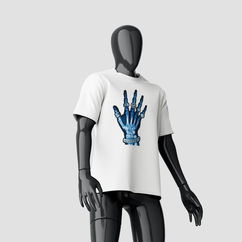 Neon Skeleton Hand T-Shirt – Blue Print | Unisex - Heavy Cotton Tee - Picture 9 of 10
