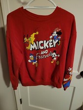 Disney Mickey and Friends Red Crewneck Sweatshirt Women's Size Large 11-13