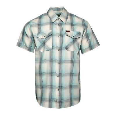 Dixxon Flannel Curacao Pearl Snap Shirt Blue Black White Plaid Short Sleeve