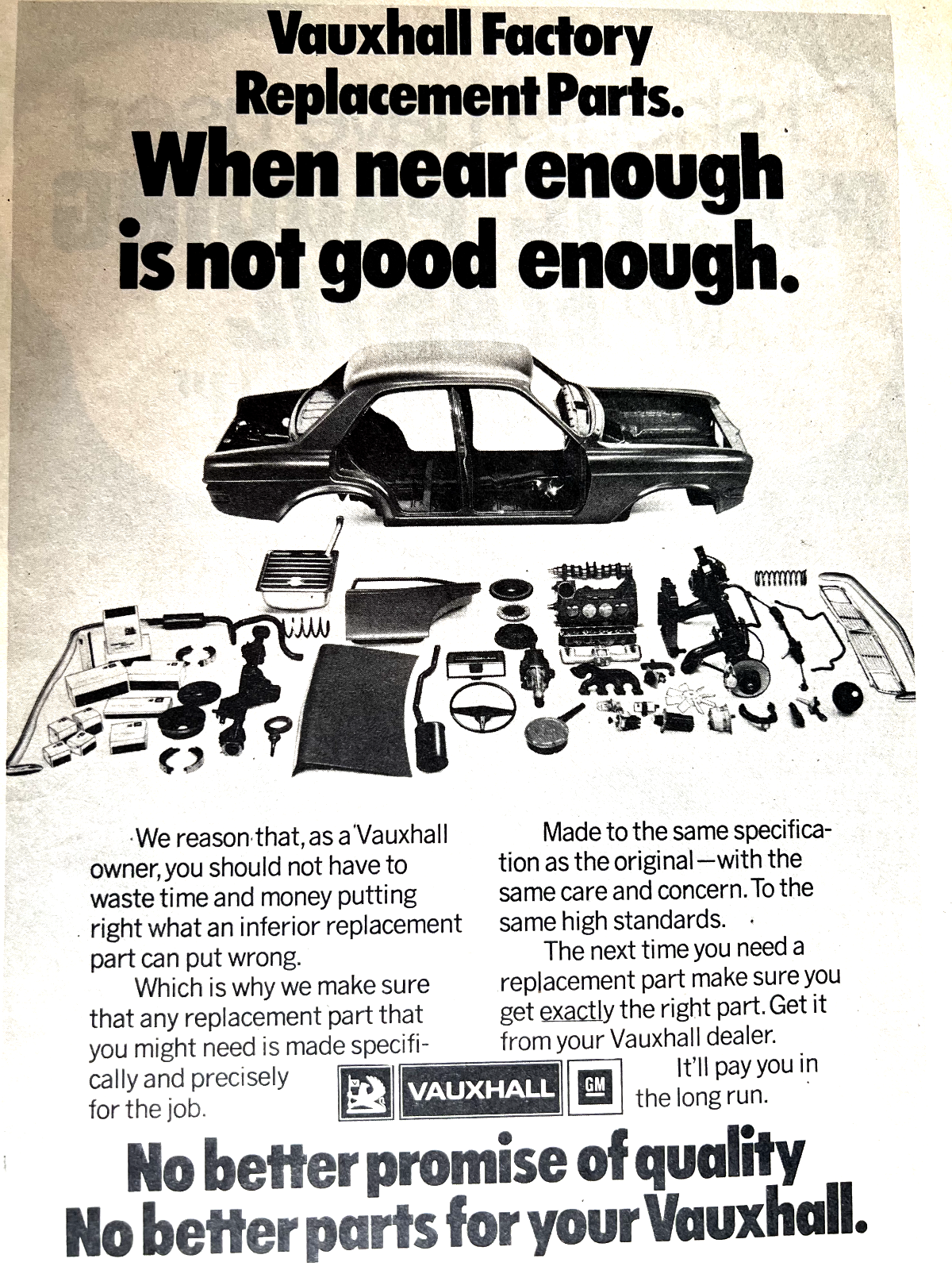 Vauxhall Factory replacement parts Plastic Padding   vintage advertisement  1973