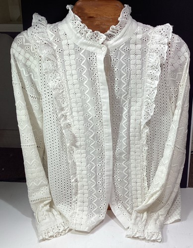 Blusa Top Zara Ojales Blanca Para Mujer Talla Pequeña Denim Colección Schliffi Rara - Imagen 6 de 9