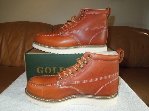 Golden Fox Classic Moc Toe Wedge Leather Boots -Size: 9.5 Men USA - Picture 3 of 11