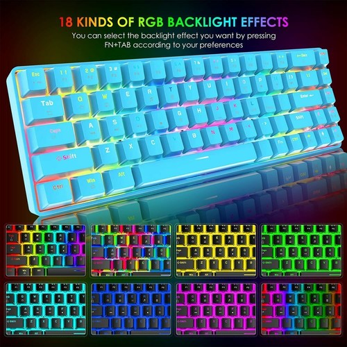 65% Mechanical Keyboard, 68 Keys RGB Backlit Ultra-Compact Type C Gaming office - Picture 12 of 16