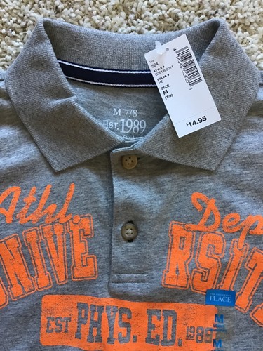 2 - Boys Children’s Place Med Polo Shirts Navy & White (Used) & 1 New Gray - Picture 3 of 7