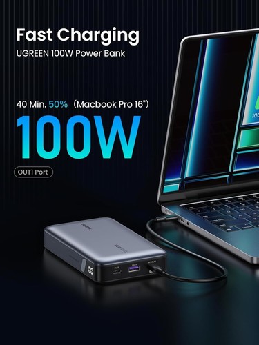 UGREEN Nexode 100W 20000mAh Laptop Power Bank, 3-Port USB C Power Bank - 第 2/5 張圖片
