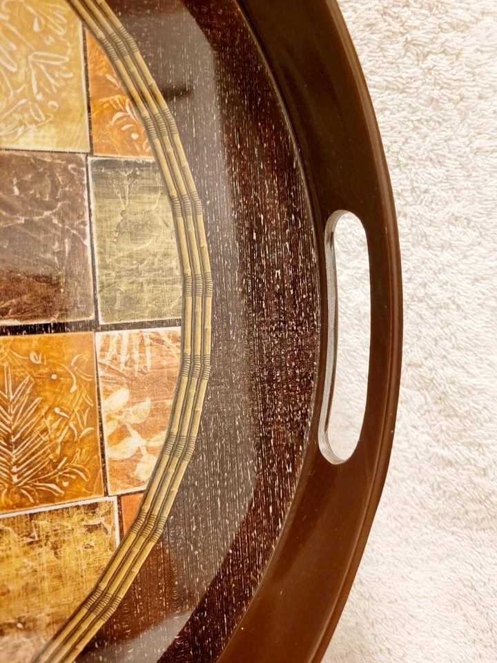 Serving Tray Presidio Round Brown Nature Theme 14" With Handles - Image 3 of 4