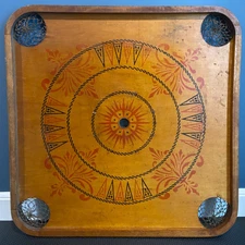 Vintage c.1930s Carrom Double Sided Style E No 1 Archarena Wood Game Board 28.5"