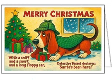 Basset Hound Christmas Cards - Set of 6 Festive Notecards