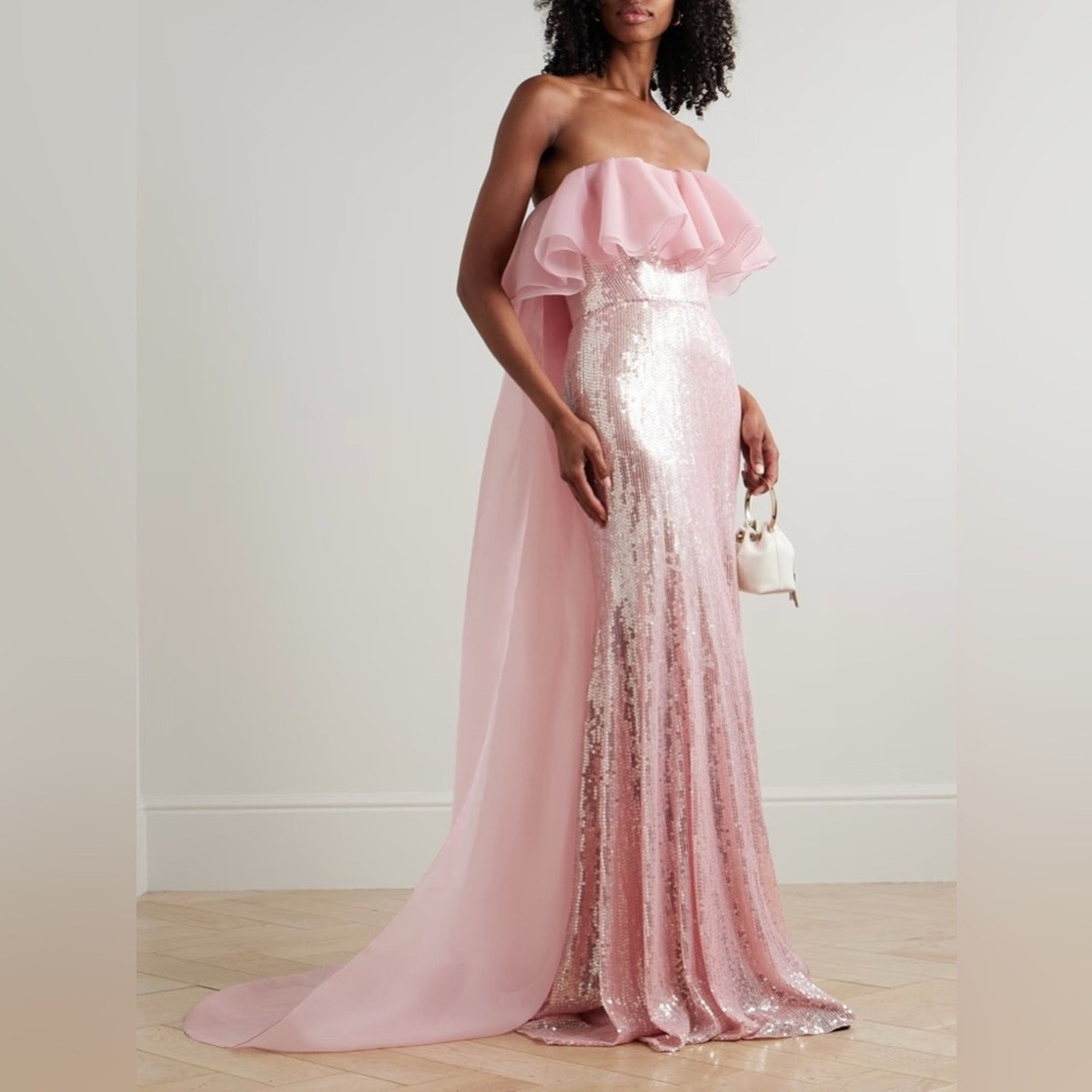 Jenny Packham NWT $6500 Pink Sequin Strapless Chiffon Gown Removable Cape | eBay Jenny Packham NWT $6500 Pink Sequin Strapless Chiffon Gown Removable Cape | eBay