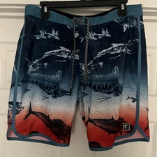 Pelagic Board Shorts Men’s 34 High Performance Swim Trunks Surf Marlin Fish