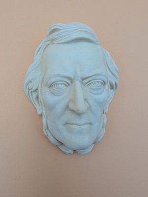 Richard Wagner Wandmaske Alabaster A. Santini Italien Vintage Relief Büste