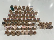 Lot of 63 Vintage Empty Wood Thread Spools- Various Brands &  Sizes