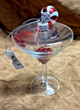 Christmas Peppermint Twist Martini Glass with Red Glitter Ornament